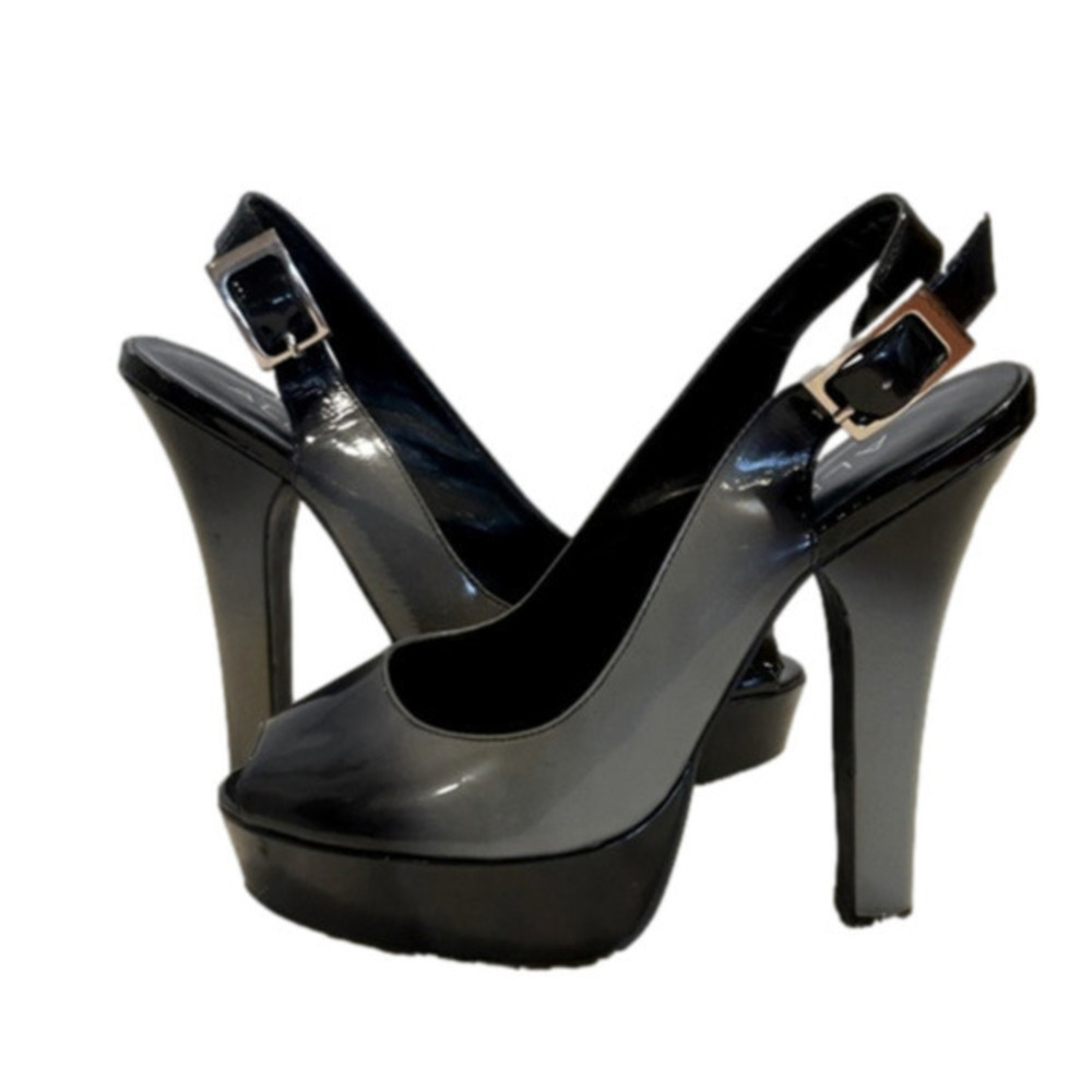 Aldo black/grey patent leather platform slingback high heels 38